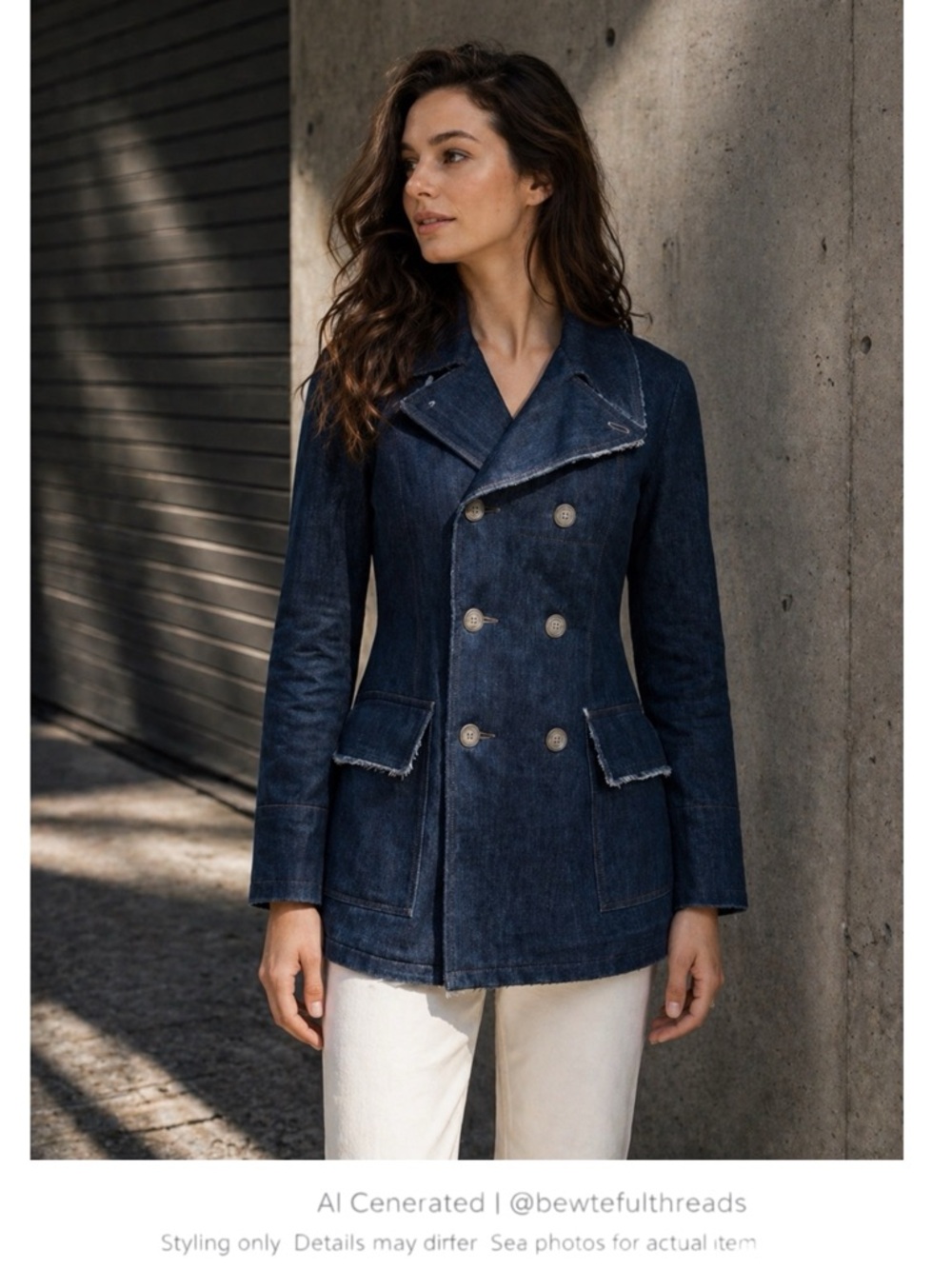 Indigo Denim Peacoat Raw Edge Double Breasted Jacket Minimalist Street